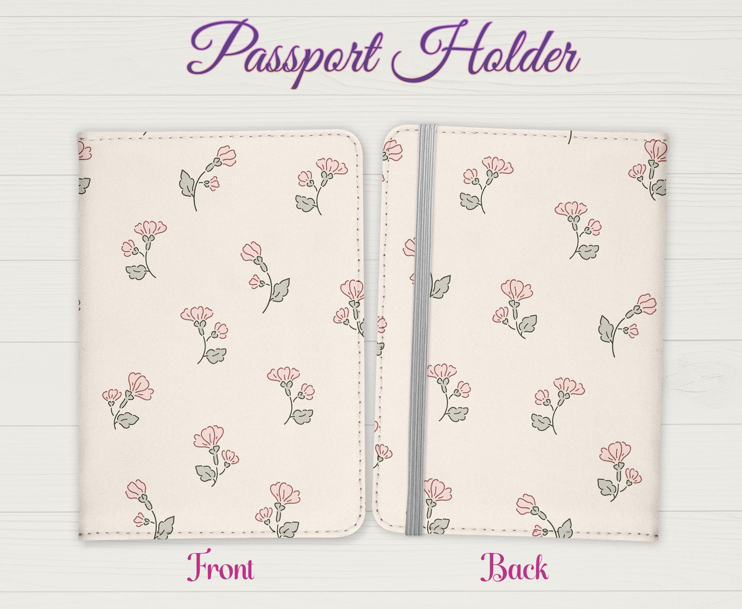 Nude Delicate Flower Design Passport Cover - PU Leather Wallet Card Holder For Document - Custom Gift