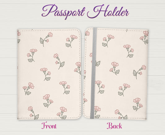 Nude Delicate Flower Design Passport Cover - PU Leather Wallet Card Holder For Document - Custom Gift