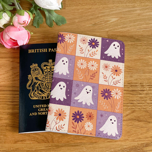 Ghosts Checkered Halloween Design Passport Cover - PU Leather Wallet Card Holder For Document - Custom Gift