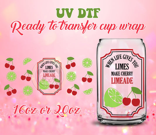 UV DTF Cup Wrap - Ready to Transfer  Cherry Limeade DIY 16oz and 20oz Prints - Libbey Glass Can - Customizable