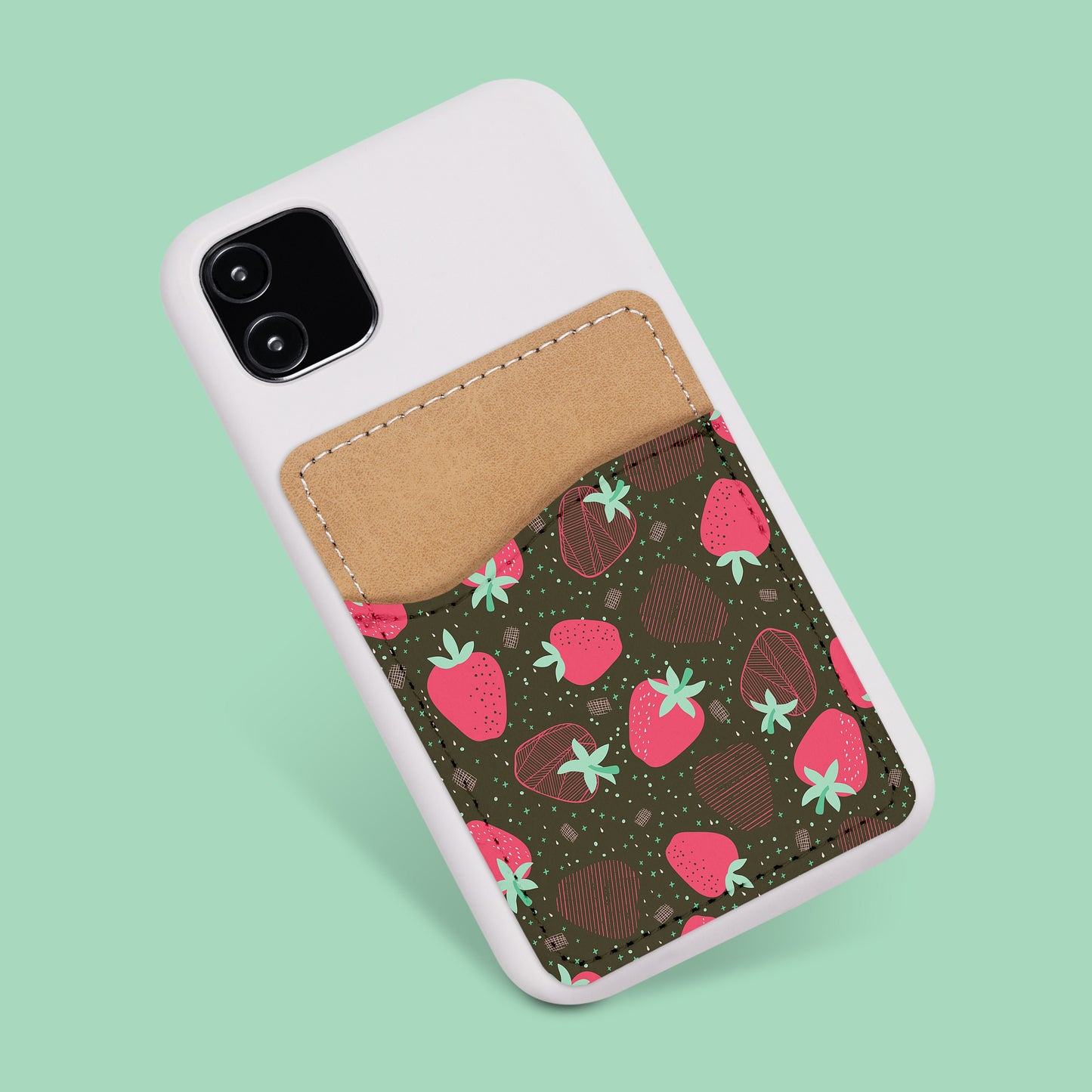 Cute Strawberry Phone Wallet - Adhesive PU Leather Card Holder For Phone - Customizable Gift - Stick on Pocket - Card Caddy