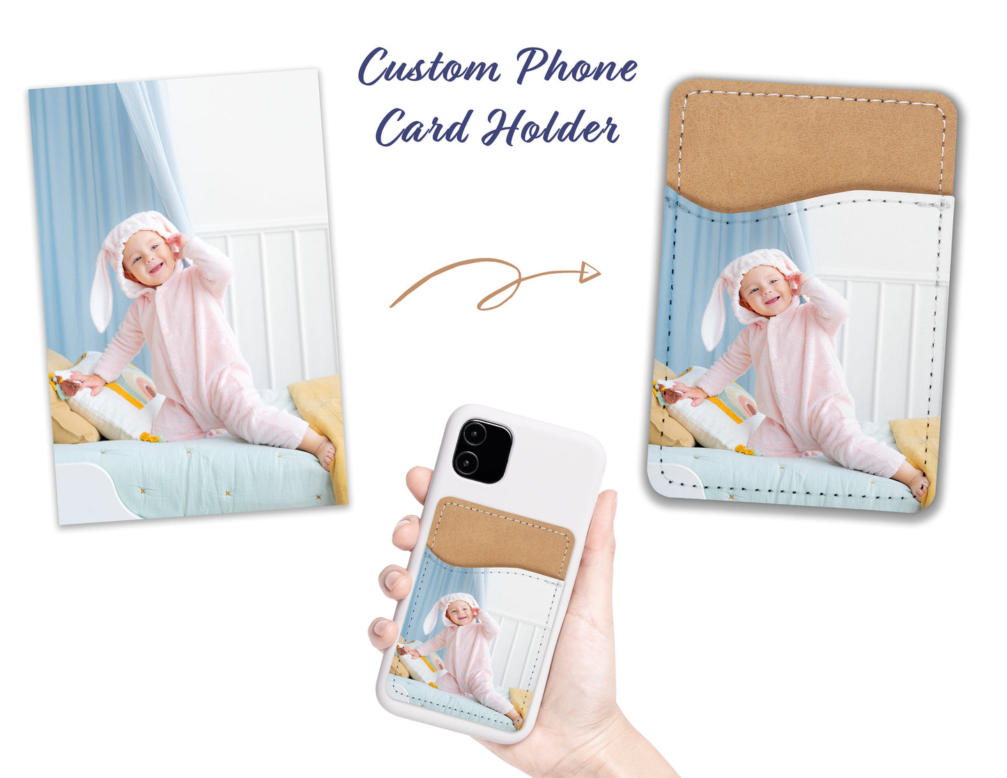 Personalized Photo Phone Wallet – Custom PU Leather Card Holder – Stick-On Pocket for iPhone & Android – Unique Gift Idea