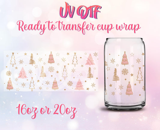 UV DTF Ready to Transfer Cup Wraps - Cute Christmas Design DIY 16oz and 20oz Prints - Libbey Glass Can - Customizable