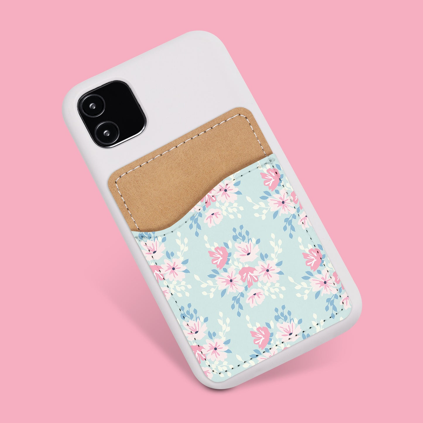 Cute Flower Pattern Phone Wallet - Adhesive PU Leather Card Holder For Phone  - Custom Gift - Stick on Pocket - Card Caddy