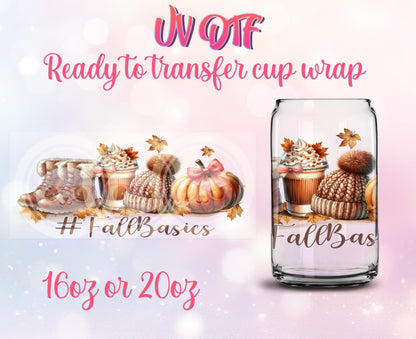 UV DTF Cup Wrap - Ready to Transfer - Fall Basics - DIY 16oz and 20oz Prints - Libbey Glass Can - Customizable