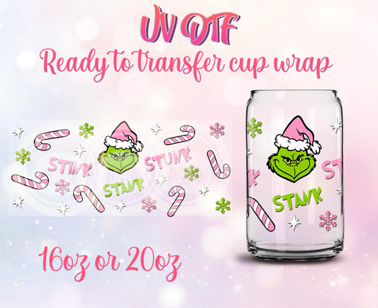 UV DTF Ready to Transfer Cup Wraps - Christmas Design DIY 16oz and 20oz Prints - Libbey Glass Can - Customizable