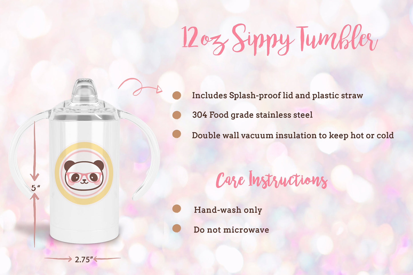 Custom 12oz Sippy Cup Tumbler - Cute Mermaid Design Bottle - Kids Travel Mug - Personalized Gift