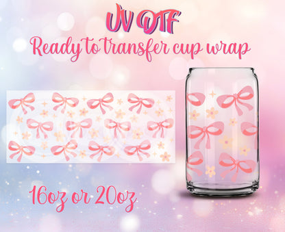 UV DTF Cup Wrap - Ready to Transfer  Coquette Bows Cute DIY 16oz and 20oz Prints - Libbey Glass Can - Customizable