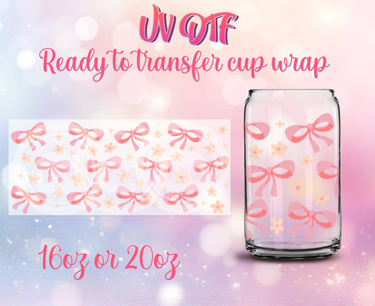 UV DTF Cup Wrap - Ready to Transfer  Coquette Bows Cute DIY 16oz and 20oz Prints - Libbey Glass Can - Customizable