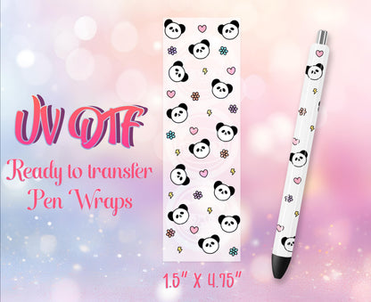 UV DTF Pen Wraps - Ready to Apply - Cute Panda Design Prints - DIY Pen Decal - Customizable