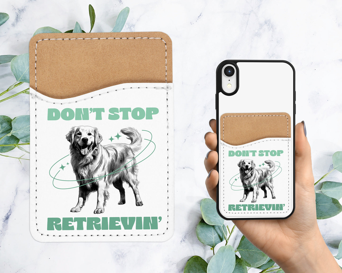 Cute Golden Retriever Phone Wallet - Adhesive PU Leather Card Holder For Phone - Pet Dog Custom Gift - Stick on Pocket - Card Caddy