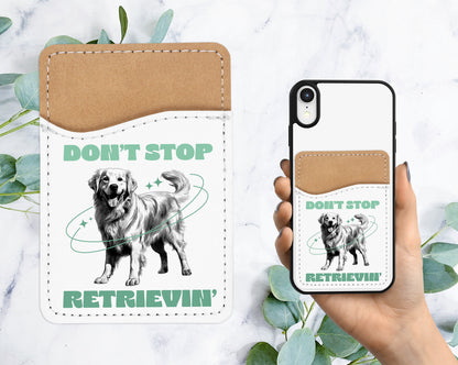 Cute Golden Retriever Phone Wallet - Adhesive PU Leather Card Holder For Phone - Pet Dog Custom Gift - Stick on Pocket - Card Caddy