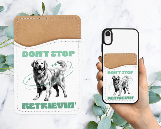 Cute Golden Retriever Phone Wallet - Adhesive PU Leather Card Holder For Phone - Pet Dog Custom Gift - Stick on Pocket - Card Caddy
