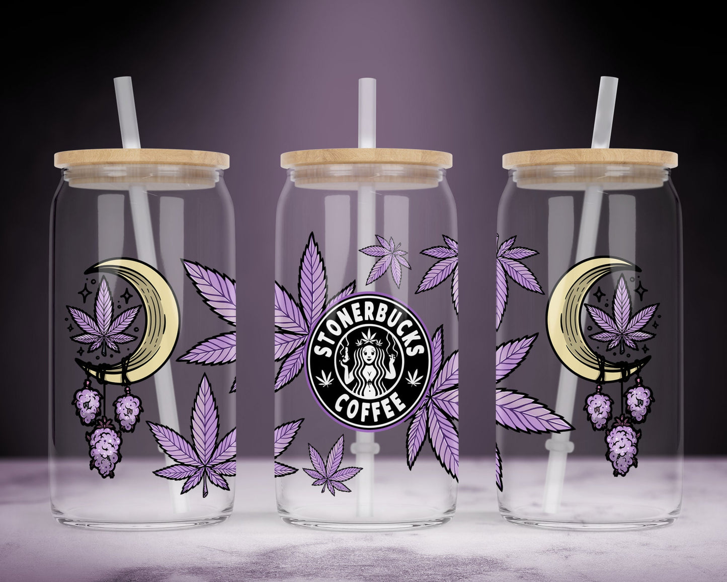 UV DTF Cup Wrap - Ready to Transfer 420 Stonerbucks Coffee - DIY 16oz and 20oz Prints - Libbey Glass Can - Customizable