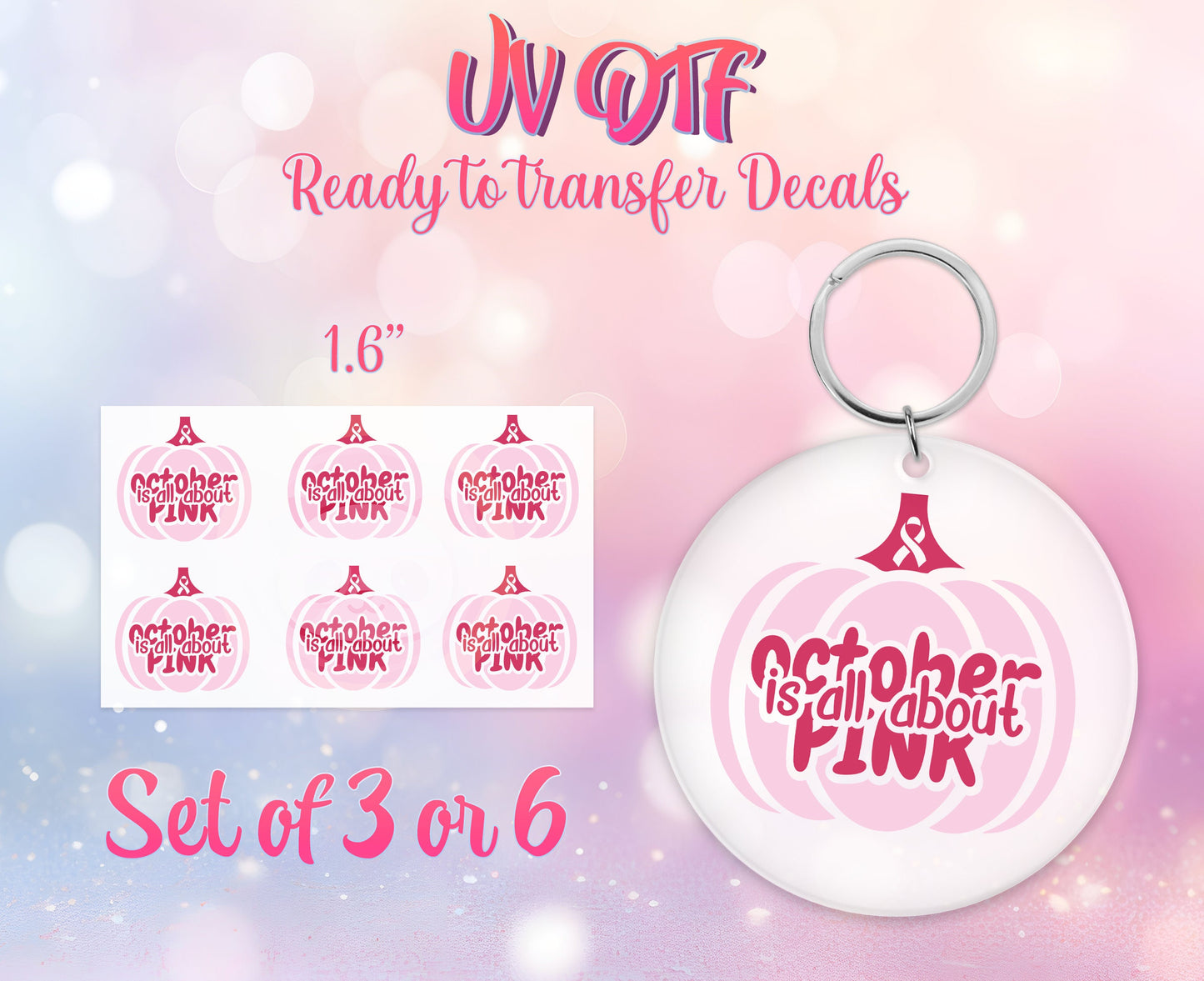 UV DTF Ready to Apply Keychain Transfers - Cancer Awareness Design Prints - DiY Acrylic MDF keychain Decal - Customizable