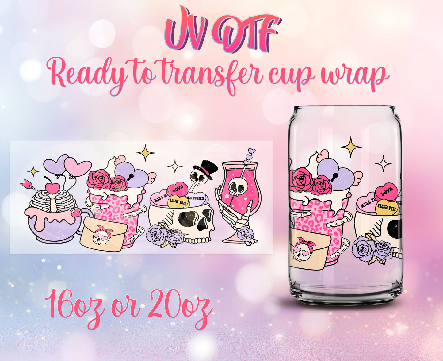 UV DTF Cup Wrap - Ready to Transfer  Cute Spooky Design DIY 16oz and 20oz Prints - Libbey Glass Can - Customizable