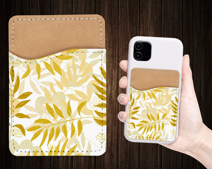 Leaves Pattern Phone Wallet - Nude Aesthetic Adhesive PU Leather Card Holder For Phone  - Custom Gift - Stick on Pocket - Card Caddy