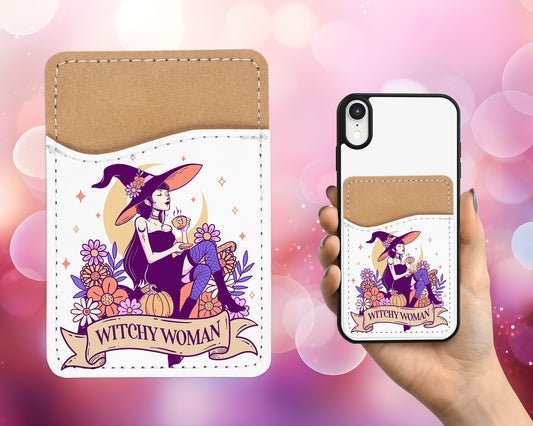 Witchy Woman Phone Wallet - Adhesive PU Leather Card Holder for Phone - Custom Gift - Stick on Pocket - Card Caddy