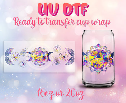 UV DTF Cup Wrap - Ready to Transfer  Esoteric Psychedelic Evil Eye Design DIY 16oz and 20oz Prints - Libbey Glass Can - Customizable