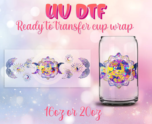 UV DTF Cup Wrap - Ready to Transfer  Esoteric Psychedelic Evil Eye Design DIY 16oz and 20oz Prints - Libbey Glass Can - Customizable