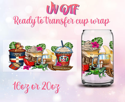 UV DTF Cup Wrap - Ready to Transfer - Dominican Republic Design - DIY 16oz and 20oz Prints - Libbey Glass Can - Customizable