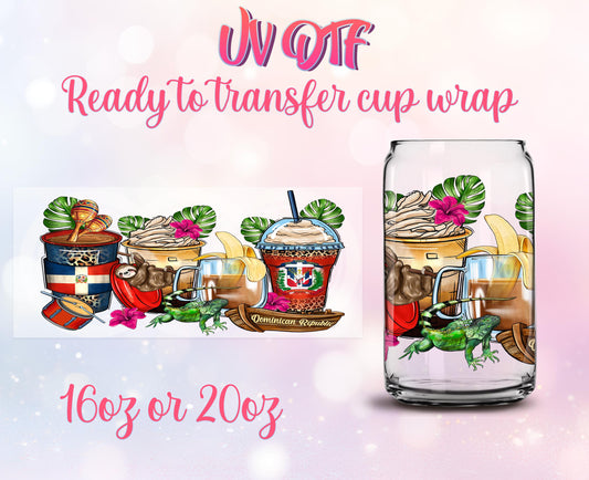 UV DTF Cup Wrap - Ready to Transfer - Dominican Republic Design - DIY 16oz and 20oz Prints - Libbey Glass Can - Customizable