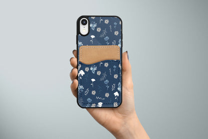 Flower Pattern Phone Wallet - Adhesive PU Leather Card Holder For Phone  - Custom Gift - Stick on Pocket - Card Caddy
