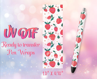 UV DTF Pen Wraps - Ready to Apply - Cute Strawberry Design Prints - DIY Pen Decal - Customizable