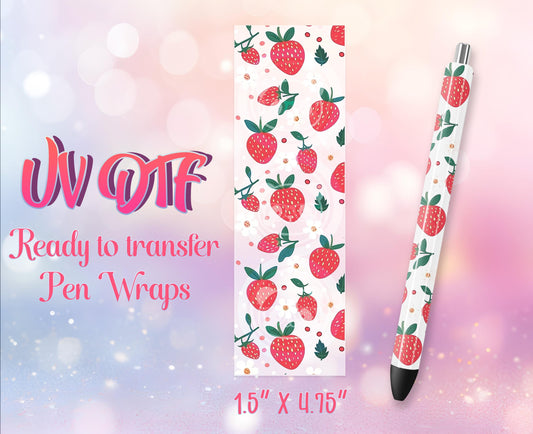 UV DTF Pen Wraps - Ready to Apply - Cute Strawberry Design Prints - DIY Pen Decal - Customizable