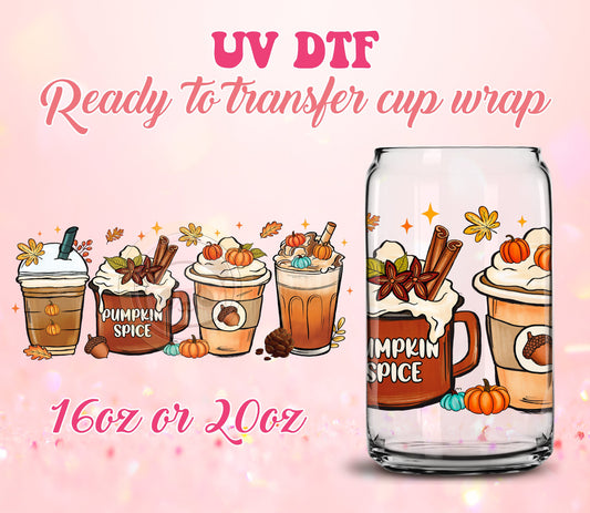 UV DTF Cup Wrap - Ready to Transfer  Cups | Fall | Halloween - Pumpkin Spice DIY 16oz and 20oz Prints - Libbey Glass Can - Customizable