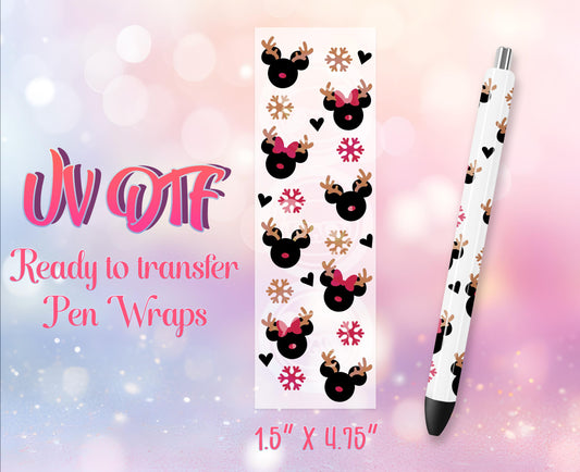 UV DTF Pen Wraps - Ready to Apply - Cute Christmas Mouse Design Prints - DIY Pen Decal - Customizable