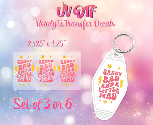 UV DTF Ready to Apply Keychain Transfers - Sassy Bad And a Little Mad Design Prints - DiY Retro Motel Keychain Decal - Customizable