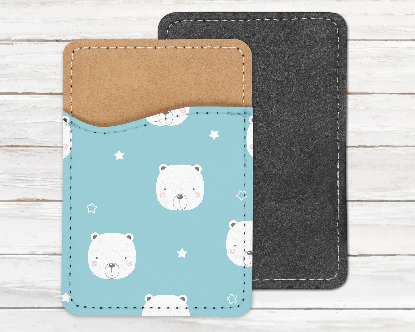 Kawaii Bunny and Bears Design Phone Wallet - Adhesive PU Leather Card Holder For Phone - Cute Custom Gift - Stick on Pocket - Card Caddy