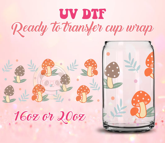 UV DTF Cup Wrap - Ready to Transfer  Cute Mushroom Design - DIY 16oz and 20oz Prints - Libbey Glass Can - Customizable