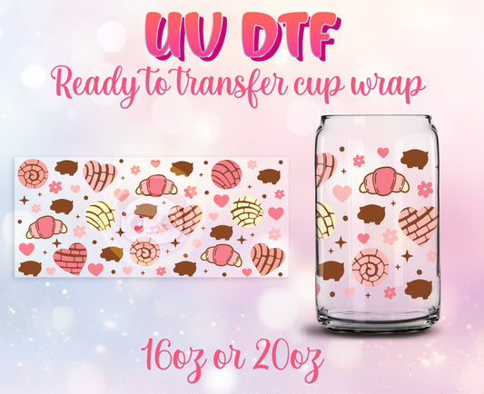 UV DTF Cup Wrap - Ready to Transfer  Conchas - Cafecito y Chisme Design DIY 16oz and 20oz Prints - Libbey Glass Can - Customizable