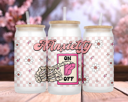 UV DTF Cup Wrap - Ready to Transfer  Anxiety On/Off Switch Design DIY 16oz and 20oz Prints - Libbey Glass Can - Customizable