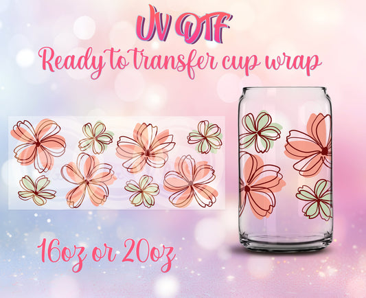 UV DTF Cup Wrap - Ready to Transfer  Flowers Design DIY 16oz and 20oz Prints - Libbey Glass Can - Customizable