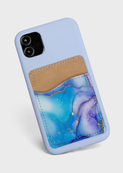 Blue Marbled Phone Wallet - Adhesive PU Leather Card Holder For Phone - Alcohol ink  - Custom Gift - Stick on Pocket - Card Caddy
