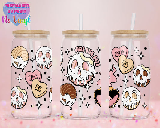 UVDTF Customized Glass Cup 16oz - Poison Concha Design - Clear or Frosted - Bamboo Lid - Customized Gifts