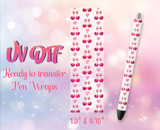 UV DTF Pen Wraps - Ready to Apply - Cute Cherries Design Prints - DIY Pen Decal - Customizable